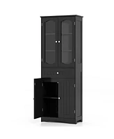 Tall Bathroom Storage Cabinet with 2 Glass Doors and Adjustable Shelves