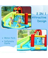 Inflatable Bounce House with Climbing Wall & Basketball Hoop Fun Outdoor Playset for Kids