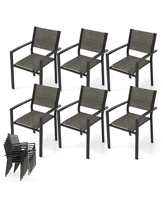 Gymax Patio Chair Set of 6 w/Breathable Fabric Seat & Heavy-Duty Metal Frame Armchairs