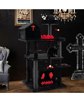 Gymax Gothic Cat Tree 49'' Tall Cat Tower w/ Coffin Bed & 2 Condos & Cozy Perch
