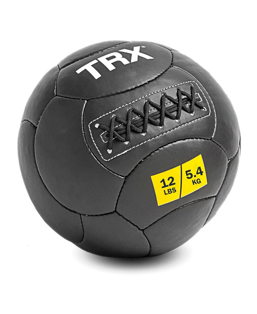 Trx 12 Pound Wall Ball Home Gym Strength Training Weighted Equipment with Non-Slip Exterior for Leveling Up Full Body Workouts, Black (14 Inch)