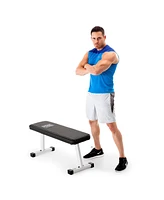 Marcy Flat Utility Flat Strength Training Home Gym Lifting Weight Bench, White