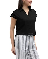 Ellen Tracy Women s Linen Blend Top with Cuffed Sleeve