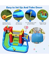 Inflatable Bounce House with Water Slide, Climbing Wall & Splash Pool Blower Included for Instant Fun
