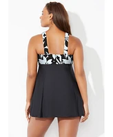 Swimsuits for All Women's Plus Tie Front V-Neck Swimdress