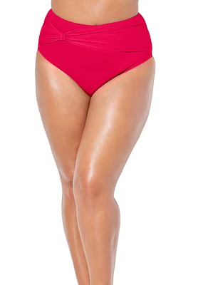 Swimsuits for All Plus Side Knot Drape Overlay High Waist Bikini Brief