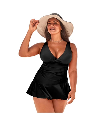 Swimsuits for All Plus Plunge Ruffle Swimdress