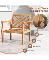 Teak Wood Slatted Patio Chair Armchair with Cozy Backrest and Armrests