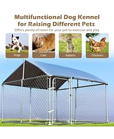 Outdoor Dog Kennel with Roof, 7.5ft Dog Fence with Door and Waterproof Cover, Dog Playpen for Outside Large Dogs