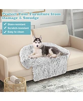 44"x 40"x 32" Plush Calming Dog Couch Bed with Anti-Slip Bottom