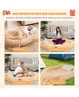 Washable Fluffy Human Dog Bed with Soft Blanket and Plump Pillow