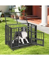 Foldable Heavy-Duty Metal Dog Cage Chew-proof Dog Crate with Lockable Universal Wheels
