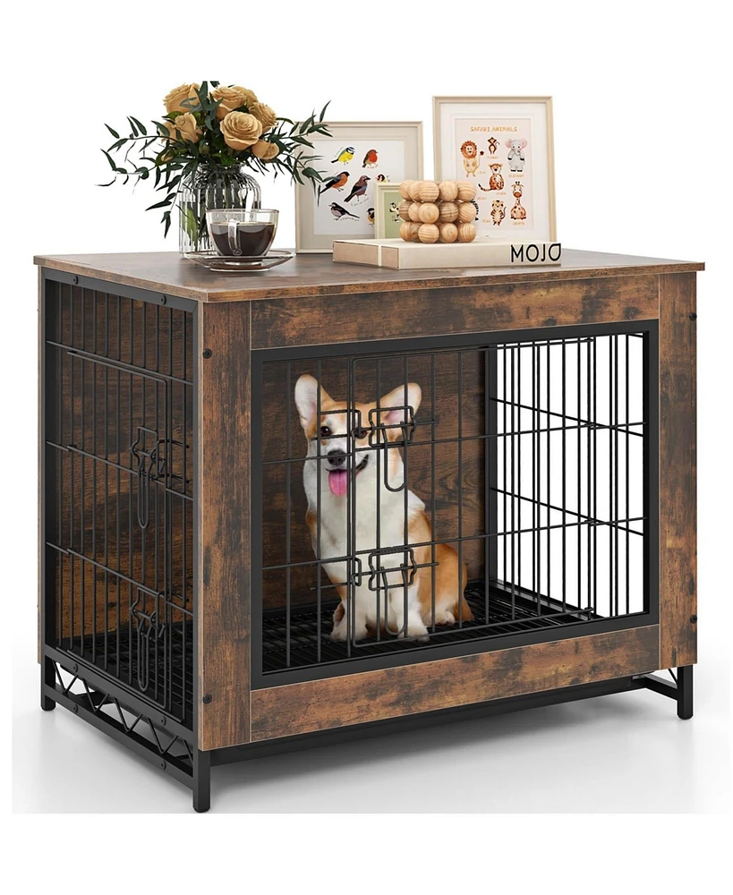 Dog Crate Furniture with Double Lockable Doors and Removable Pull-out Tray