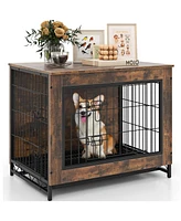 Dog Crate Furniture with Double Lockable Doors and Removable Pull-out Tray