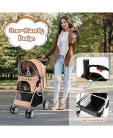 Folding Pet Stroller with Storage Basket and Adjustable Canopy