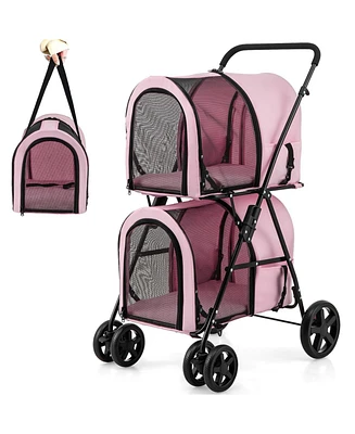 4-in-1 Double Pet Stroller with Detachable Carrier and Travel Carriage