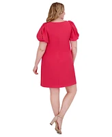 Vince Camuto Plus Puff-Sleeve Stretch Crepe Shift Dress