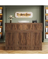 Tribesigns Reception Desk with Counter, 57-Inch Rustic Front Receptionist Table, Boho Welcome Checkout Counter for Office, Retail, Lobby, Be