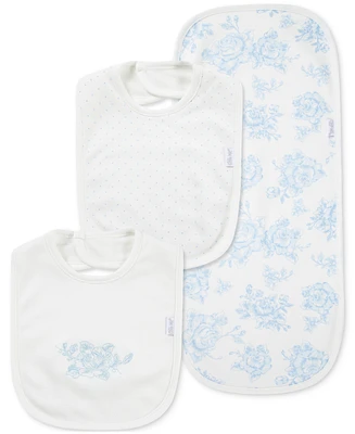 Little Me Baby Girls Roses Cotton Burp Cloth & Bibs, 3 Piece Set
