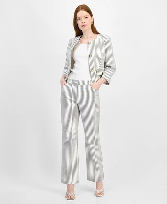T Tahari Women's Striped Cotton Straight-Leg Pants