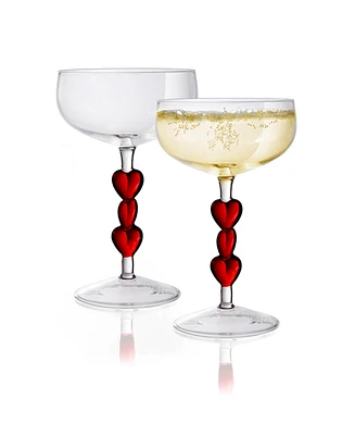 Qualia Glass Red Heart Stemmed Coupe Glasses, Set of 2