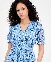 Taylor Women's Printed Smocked-Waist Fit & Flare Dress