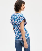 Nautica Jeans Women's Floral-Print Ruffle-Sleeve Top