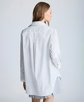 Kenneth Cole Women's Cotton Oversized Striped Long-Sleeve Shirt