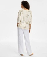 Charter Club Womens Palm Print 100 Linen Top 100 Linen Drawstring Pants Exclusively At Macys