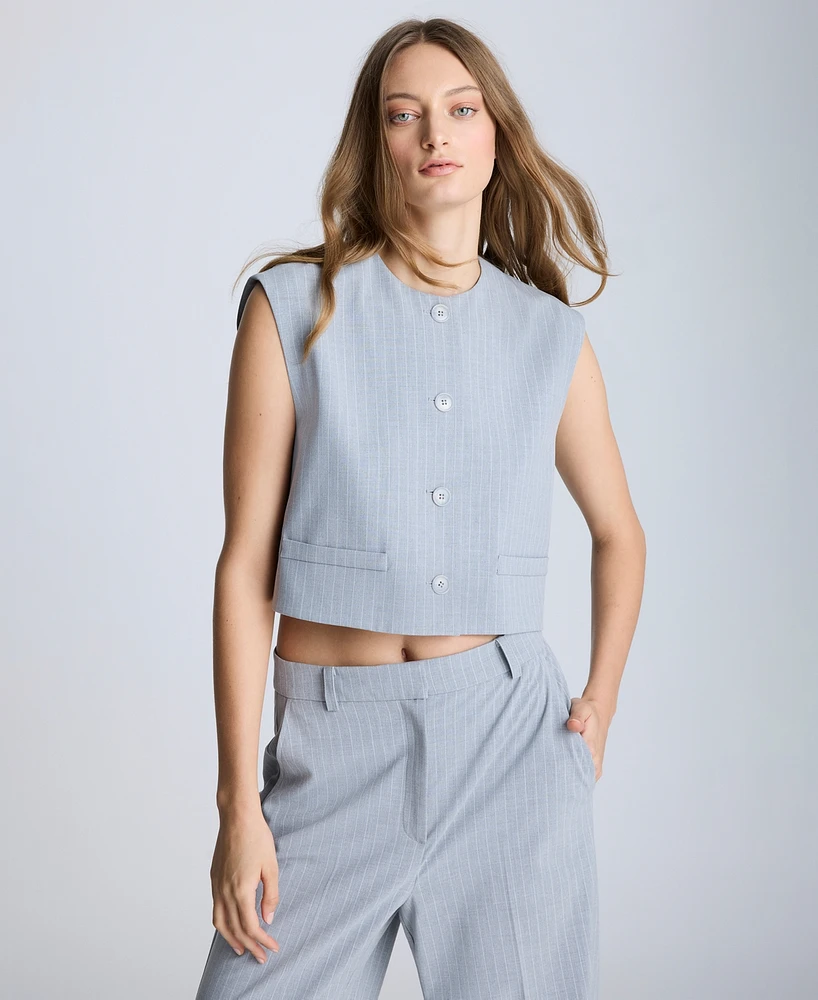 Kenneth Cole Women's Pinstripe Four-Button Boxy Vest