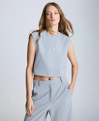 Kenneth Cole Women's Pinstripe Four-Button Boxy Vest
