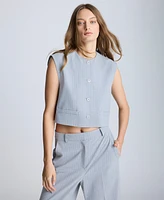 Kenneth Cole Women's Pinstripe Four-Button Boxy Vest
