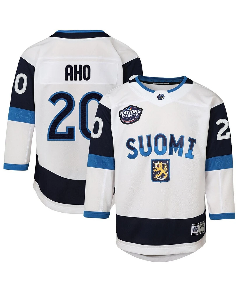 Outerstuff Big Boys and Girls Sebastian Aho White Finland 2025 4 Nations Face-Off Premier Player Jersey