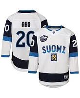 Outerstuff Big Boys and Girls Sebastian Aho White Finland 2025 4 Nations Face-Off Premier Player Jersey