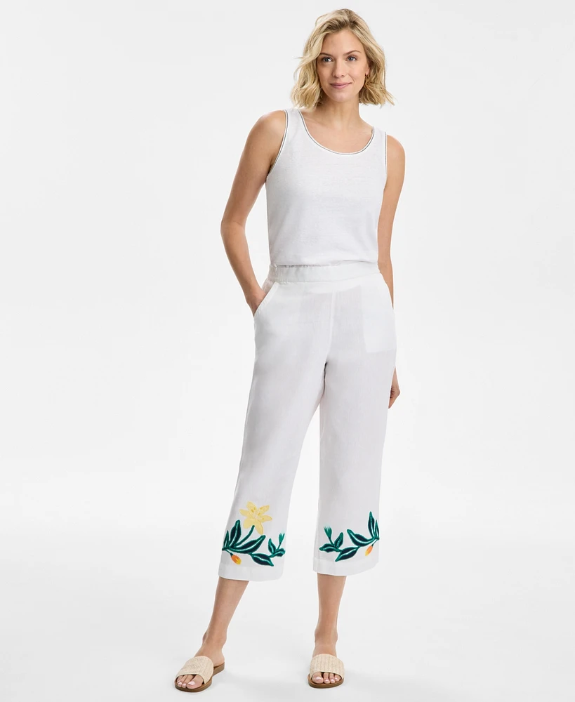 Charter Club Women's Woven Cropped 100% Linen Pants, Exclusively at Macy's