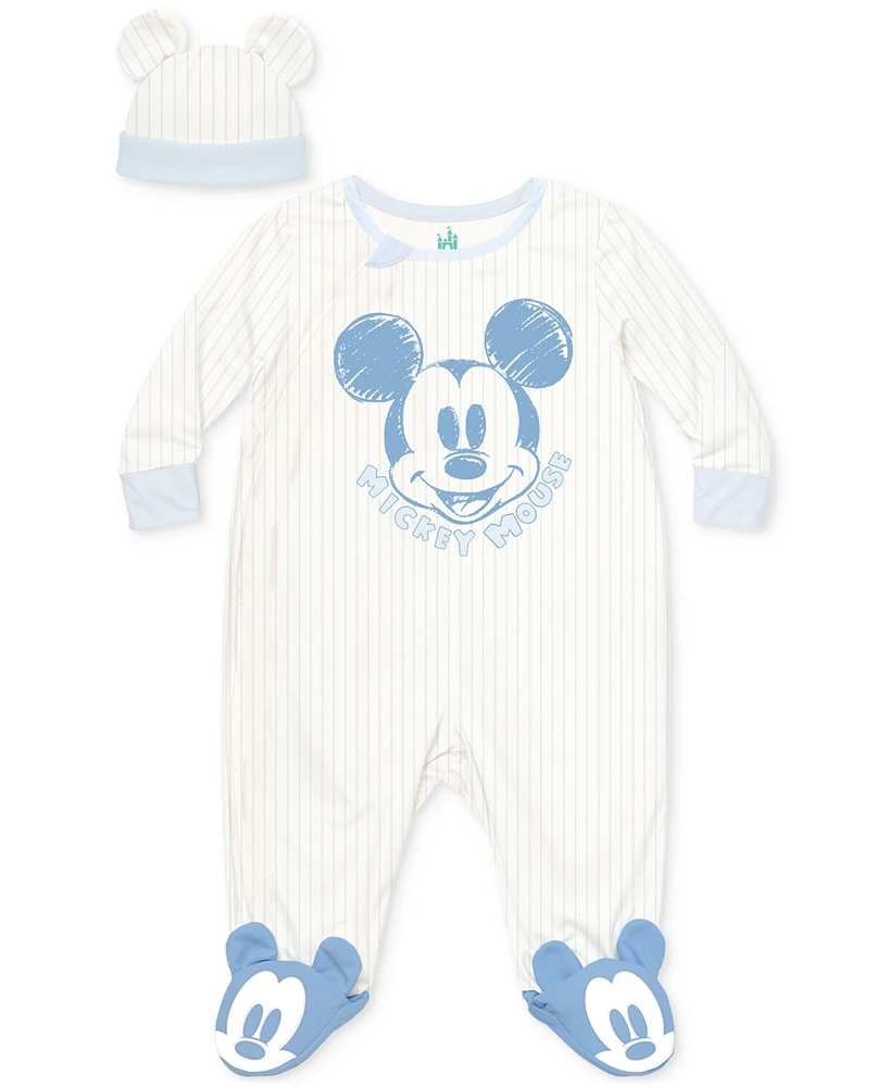Disney Baby Boys Mickey Mouse Footed Coverall & Hat, 2 Piece Set
