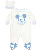Disney Baby Boys Mickey Mouse Footed Coverall & Hat, 2 Piece Set