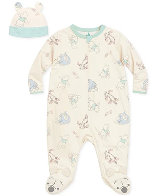 Disney Baby Winnie-the-Pooh Footed Coverall & Hat, 2 Piece Set