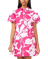 Msk Women's Printed Cotton Collared Puff-Sleeve Shift Dress