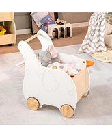 Gymax 2-in-1 Baby Learning Walker Wooden Toddler Push Walker Toys w/ Wheels