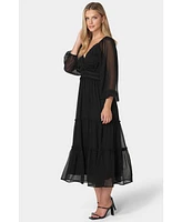 bebe Women's Lace Up Back Chiffon Midi