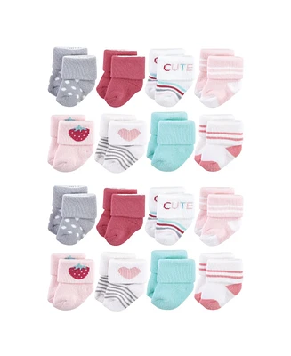 Hudson Baby Baby Boys Hudson Cotton Rich Terry Socks 16-Pack, Strawberry, 0-6 Months