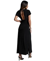 bebe Women's Cap Sleeve V-Neck Full Maxi Dress