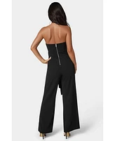 bebe Women's Strapless Feather Jumpsuit