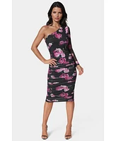 bebe Women's One Shoulder Ruched Midi Dress