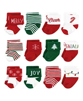 Hudson Baby Cotton Rich Terry Socks 24-Pack, 12 Days Of Christmas Falala, Months