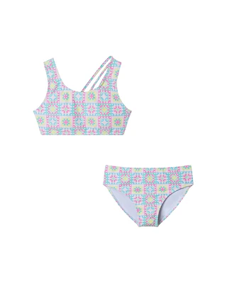 Toddler/Child Girls Pink Crochet Print Strappy Back Swimsuit