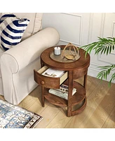 Gymax 2-Tier Nightstand w/ Shelf & Wood Grains Drawer Round End Table for Living Room