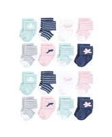 Hudson Baby Cotton Rich Terry Socks 16-Pack, Pink Dolphin, 0-6 Months