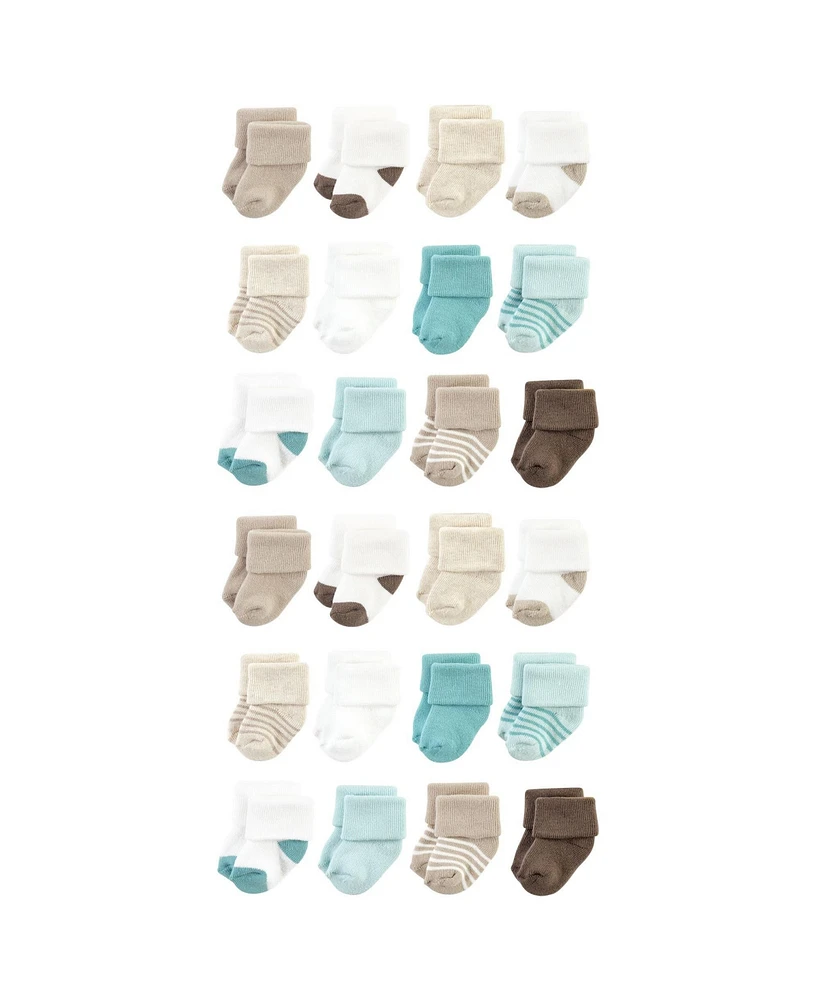 Hudson Baby Cotton Rich Baby Terry Socks 24-Pack, Teal Brown Stripe, 0-6 Months